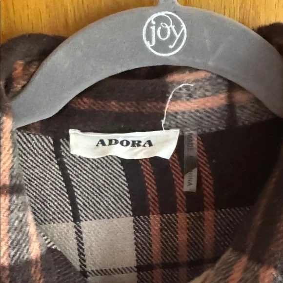ADORA Flannel Shacket Size Medium Brown, Tan and Orange Plaid - Picture 7 of 10